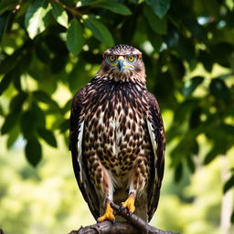 A majestic hawk wearing stylish glasses, perched majestically on a branch