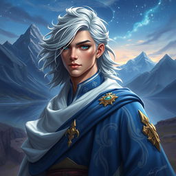 A stunning digital painting of Neuvillette, a charismatic, poised character with an elegant, regal presence