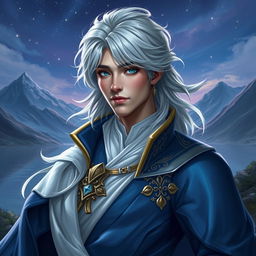 A stunning digital painting of Neuvillette, a charismatic, poised character with an elegant, regal presence