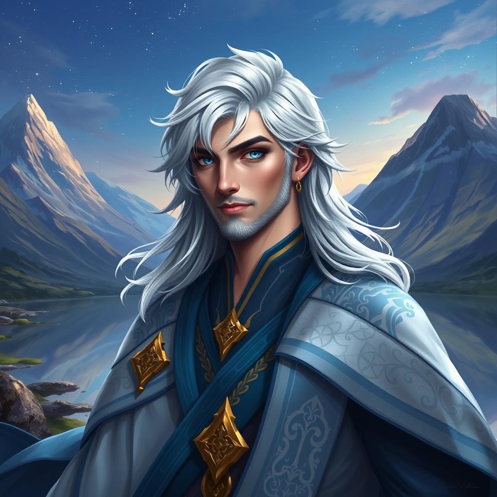 A stunning digital painting of Neuvillette, a charismatic, poised character with an elegant, regal presence
