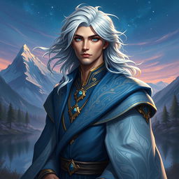 A stunning digital painting of Neuvillette, a charismatic, poised character with an elegant, regal presence