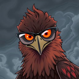 An anime-style hawk with an angry expression, wearing sleek, fashionable glasses