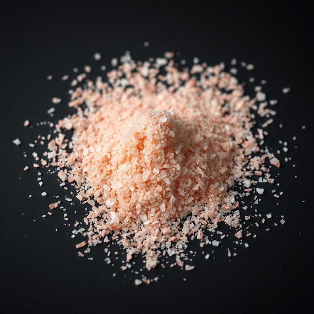 A close-up view of a mound of pink salt powder scattered on a flat surface