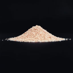 A mound of fine pink salt powder, consisting of tiny crystalline grains that are not individually visible, predominantly in shades of red with hints of pink and white, piled on a flat surface
