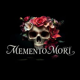 A striking and evocative dark-themed image featuring a skull adorned with vibrant flowers, blending elements of life and death