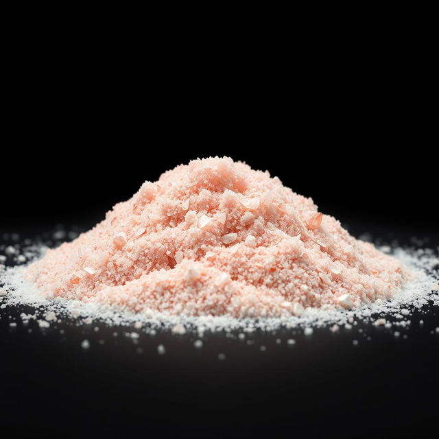 A mound of very fine salt powder on the ground, with crystals that are so small they are invisible to the naked eye