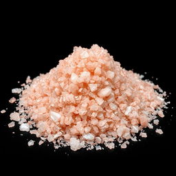 A mound of coarse pink salt scattered on the ground