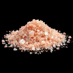 A mound of coarse pink salt scattered on the ground