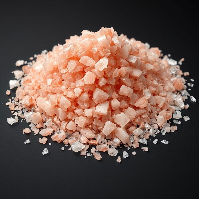 A mound of coarse pink salt scattered on the ground