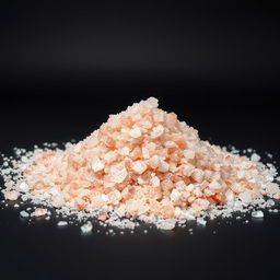 A mound of coarse pink salt scattered on the ground