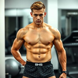 A close-up shot of an athletic young man showcasing his well-defined abs while wearing stylish boxer shorts