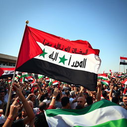 A vibrant and powerful image capturing the flag of the Syrian revolution with the text 'La ilaha illallah' (There is no god but Allah) prominently featured