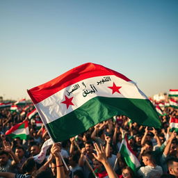 A vibrant and powerful image capturing the flag of the Syrian revolution with the text 'La ilaha illallah' (There is no god but Allah) prominently featured