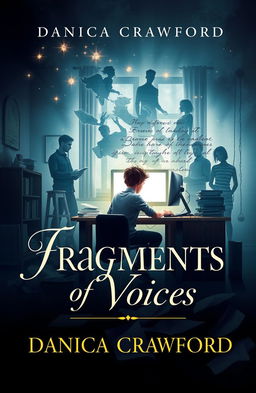 A captivating book cover for 'Fragments of Voices' by Danica Crawford featuring a young man sitting at a desk