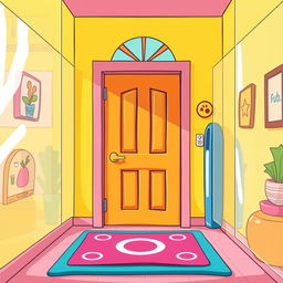 An inviting apartment door set in a cheerful and vibrant environment