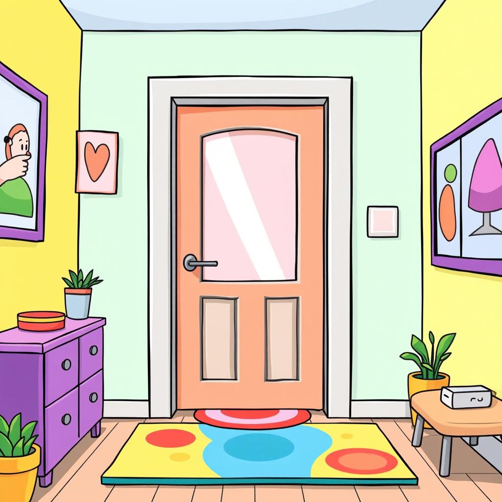 An inviting apartment door set in a cheerful and vibrant environment