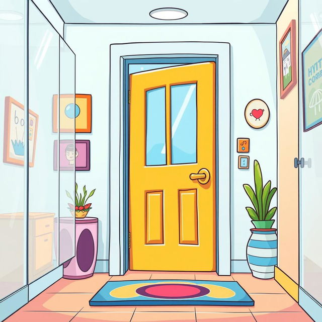 An inviting apartment door set in a cheerful and vibrant environment