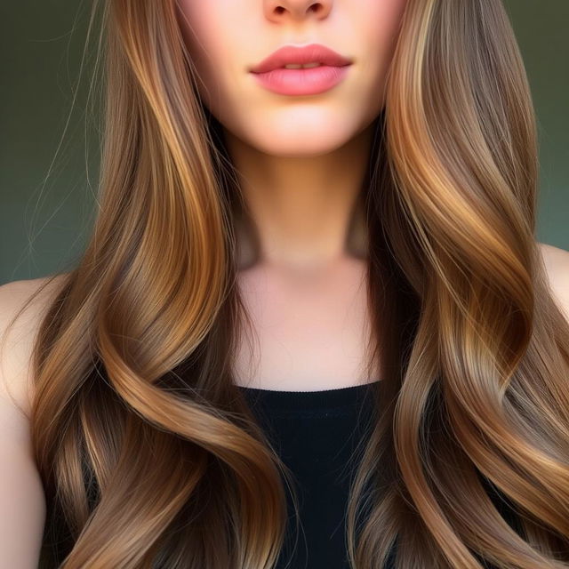 A close-up view of a person with long, beautiful hair flowing elegantly down their shoulders