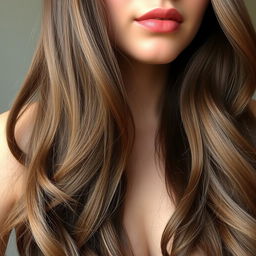 A close-up view of a person with long, beautiful hair flowing elegantly down their shoulders
