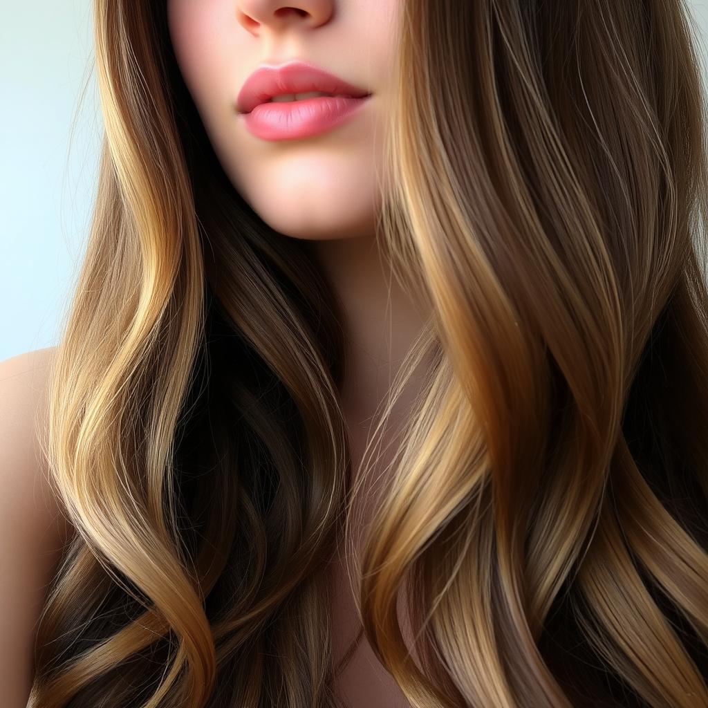 A close-up view of a person with long, beautiful hair flowing elegantly down their shoulders