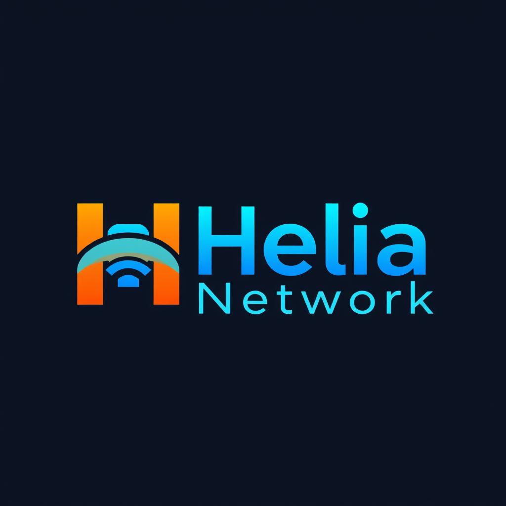 A sleek and modern logo design for 'HeliaNetwork', featuring a stylized WiFi signal incorporated into the lettering