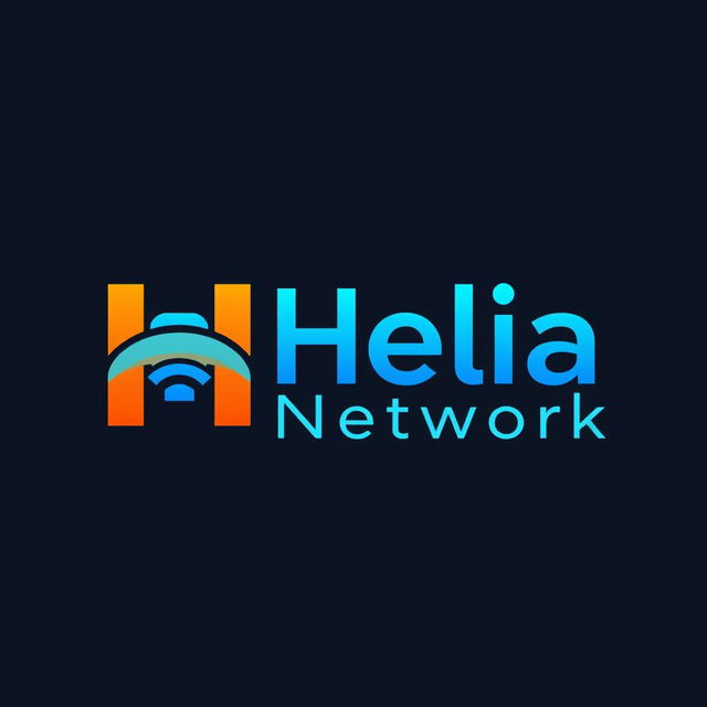 A sleek and modern logo design for 'HeliaNetwork', featuring a stylized WiFi signal incorporated into the lettering