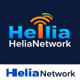 A sleek and modern logo design for 'HeliaNetwork', featuring a stylized WiFi signal incorporated into the lettering