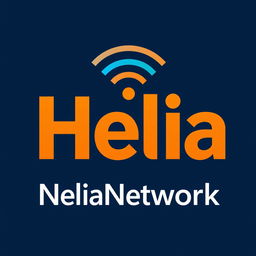 A sleek and modern logo design for 'HeliaNetwork', featuring a stylized WiFi signal incorporated into the lettering