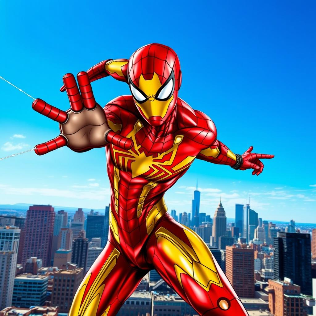 A unique superhero character that combines elements of Spider-Man and Iron Man