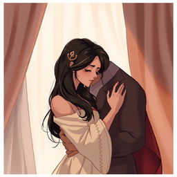 An artistic and sensual illustration featuring two fictional characters inspired by Kaysan Dibaaj and Dara Hayai, depicted in a romantic embrace