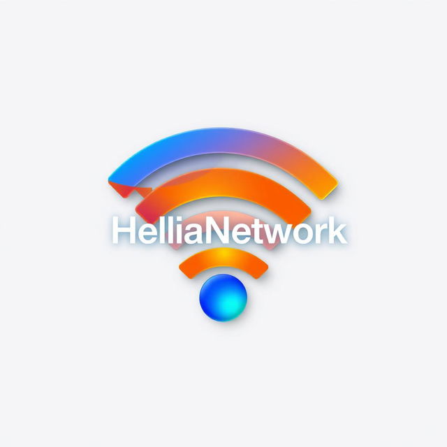 A modern and sleek WiFi logo design featuring the name 'HeliaNetwork' integrated into the logo