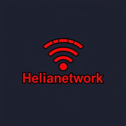 A visually striking WiFi logo designed in bold red and black colors, prominently featuring the words 'Helianetwork' incorporated into the design