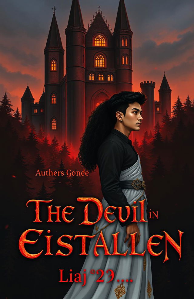 A captivating book cover featuring a dark castle with tall towers, its windows illuminated by candlelight, set against a backdrop of a dense dark forest