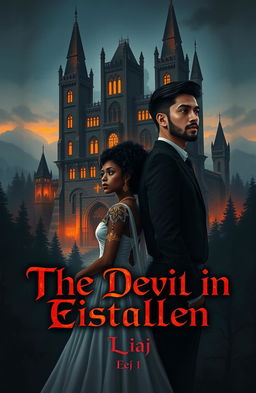 A captivating book cover featuring a dark castle with tall towers, its windows illuminated by candlelight, set against a backdrop of a dense dark forest