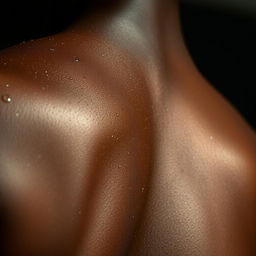 A stunning close-up of a real wet ebony backside, glistening with water droplets that reflect soft ambient light