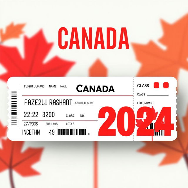 Flight ticket to Canada for December 22, 2024, featuring stylish design elements