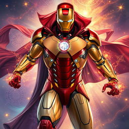 A stunning and dynamic illustration of Iron Man's Mark 87 armor, depicted with intricate details showcasing its nano-particles technology