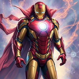 A stunning and dynamic illustration of Iron Man's Mark 87 armor, depicted with intricate details showcasing its nano-particles technology