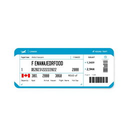 A flight ticket for a round trip to Canada