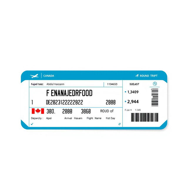 A flight ticket for a round trip to Canada