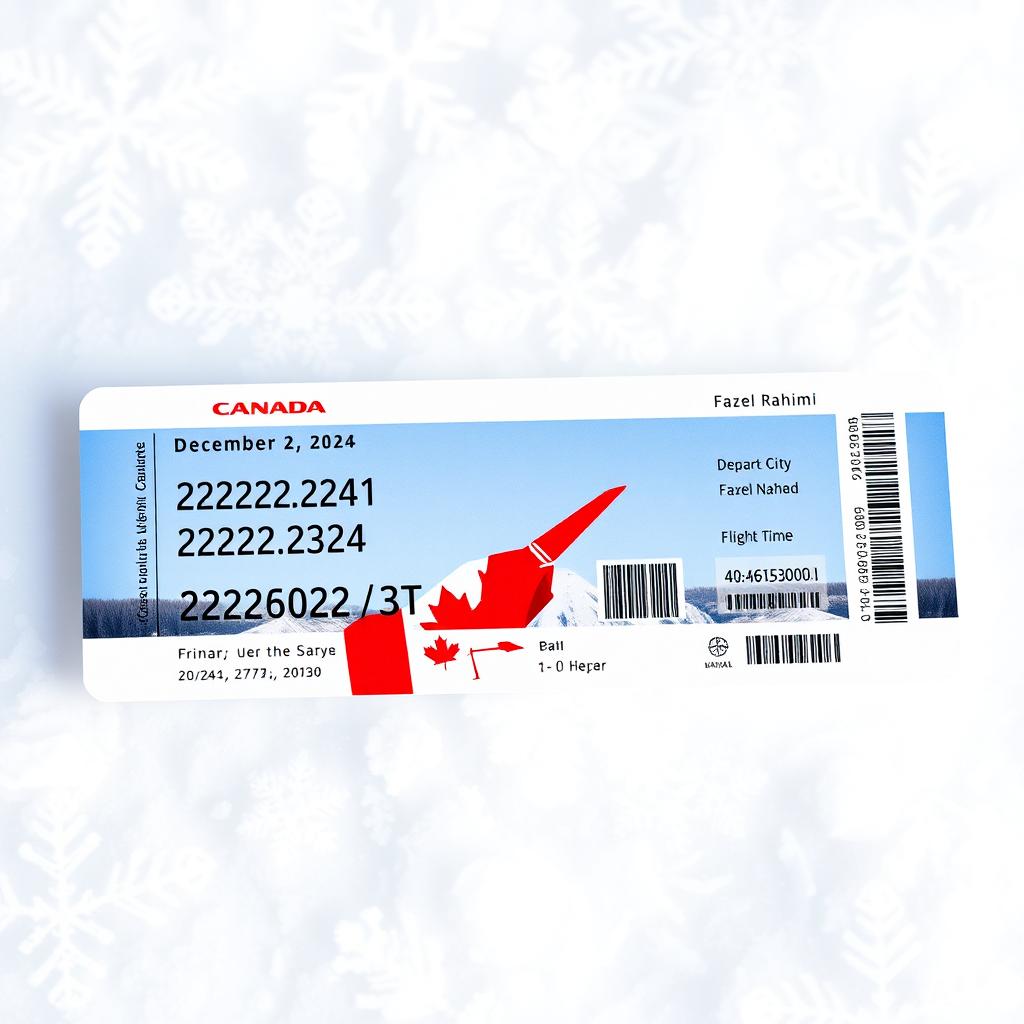 A highly detailed flight ticket to Canada featuring a departure date of December 22, 2024