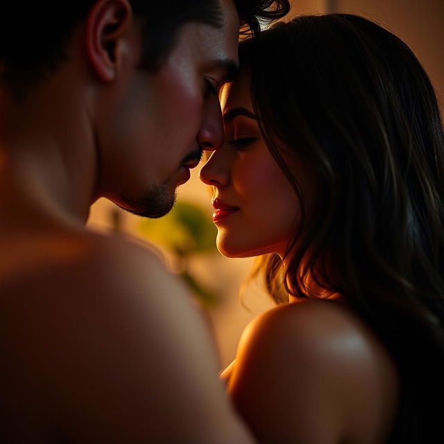 An artistic interpretation of sensuality featuring a close-up of two individuals in an intimate moment, highlighting their connection and desire without explicit actions