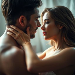 An artistic interpretation of sensuality featuring a close-up of two individuals in an intimate moment, highlighting their connection and desire without explicit actions