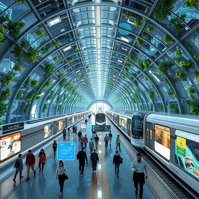 A futuristic depiction of the Karaj metro system set 100 years in the future