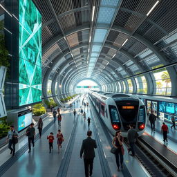 A futuristic depiction of the Karaj metro system set 100 years in the future