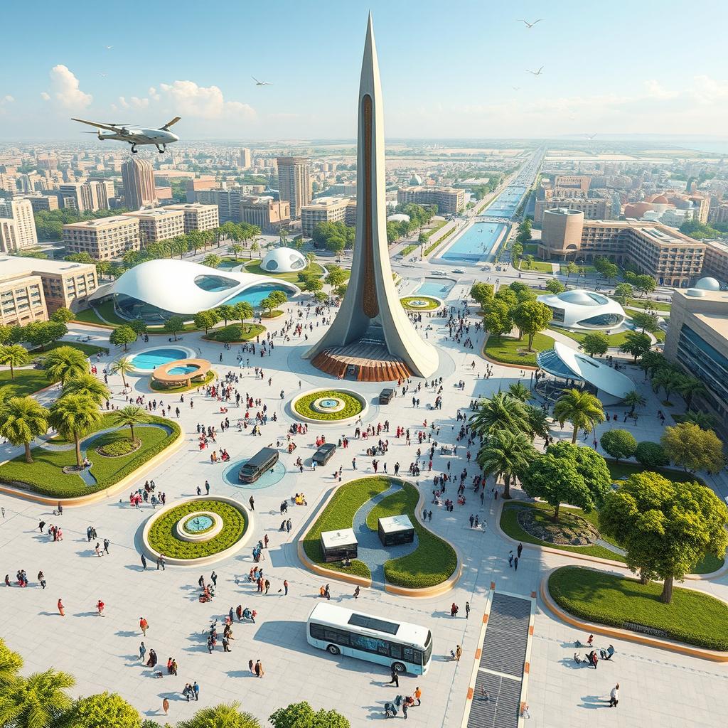 A futuristic depiction of Azadi Square set 100 years in the future