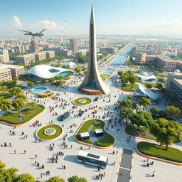 A futuristic depiction of Azadi Square set 100 years in the future