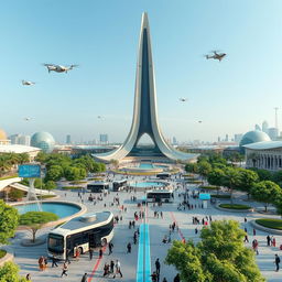 A futuristic depiction of Azadi Square set 100 years in the future