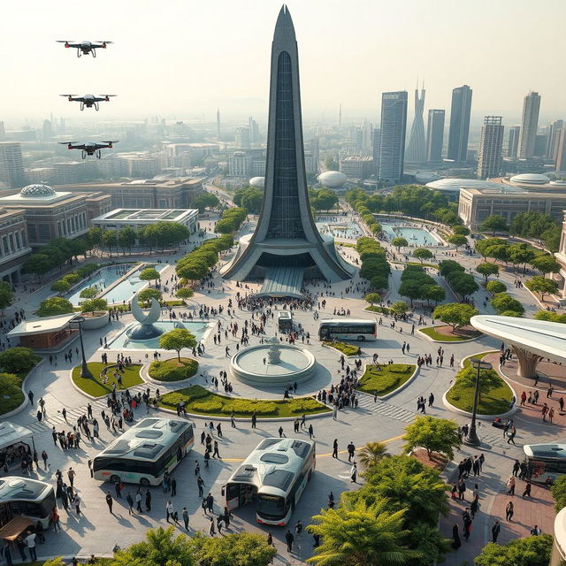 A futuristic depiction of Azadi Square set 100 years in the future