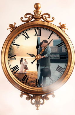 A beautifully detailed antique clock split in half, representing the theme of time in 'Fate of Time'